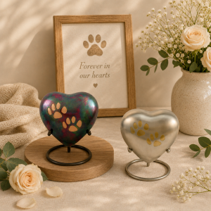 Double Paw Heart Contemporary Metal Urn