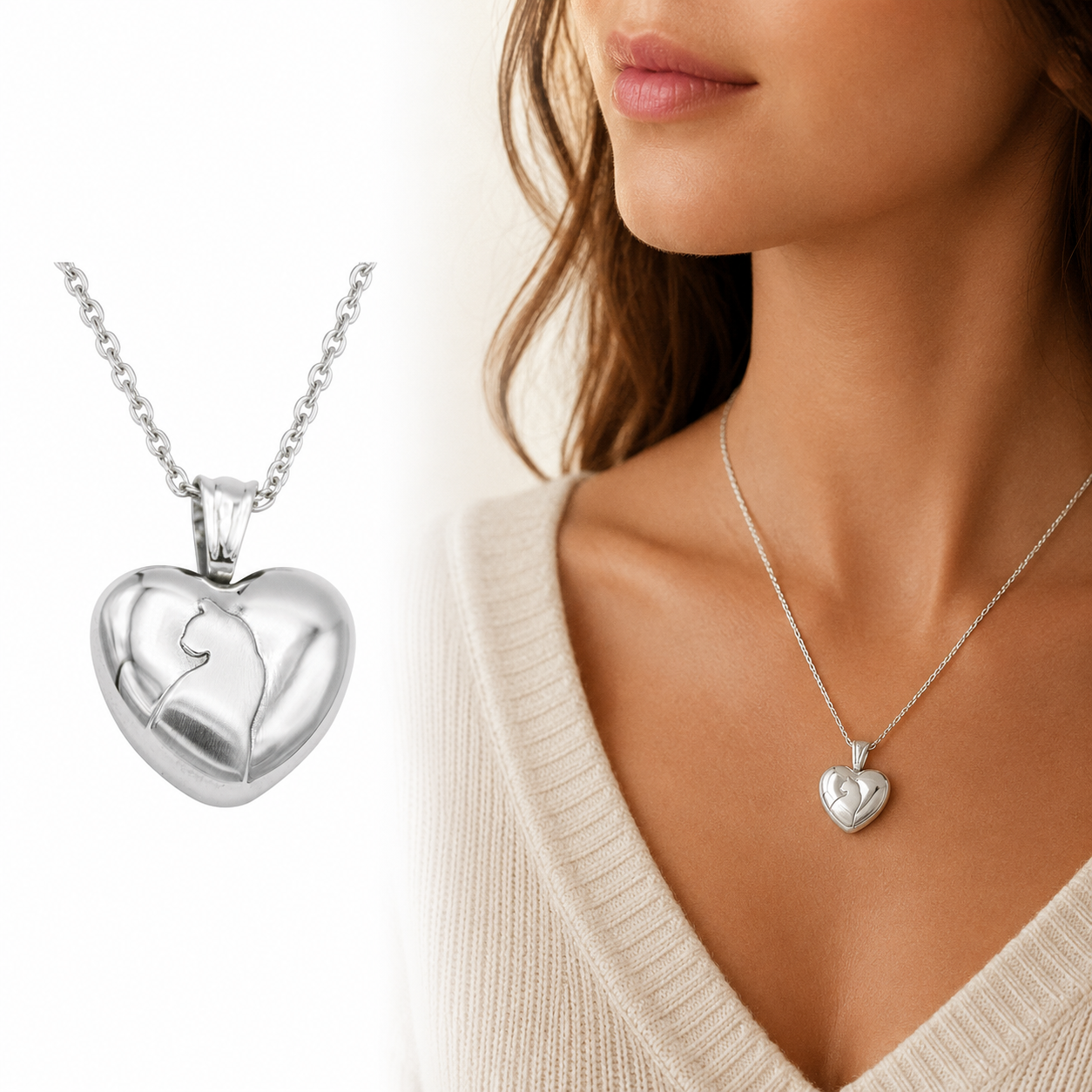 Heart With Cat Silhouette Pendant