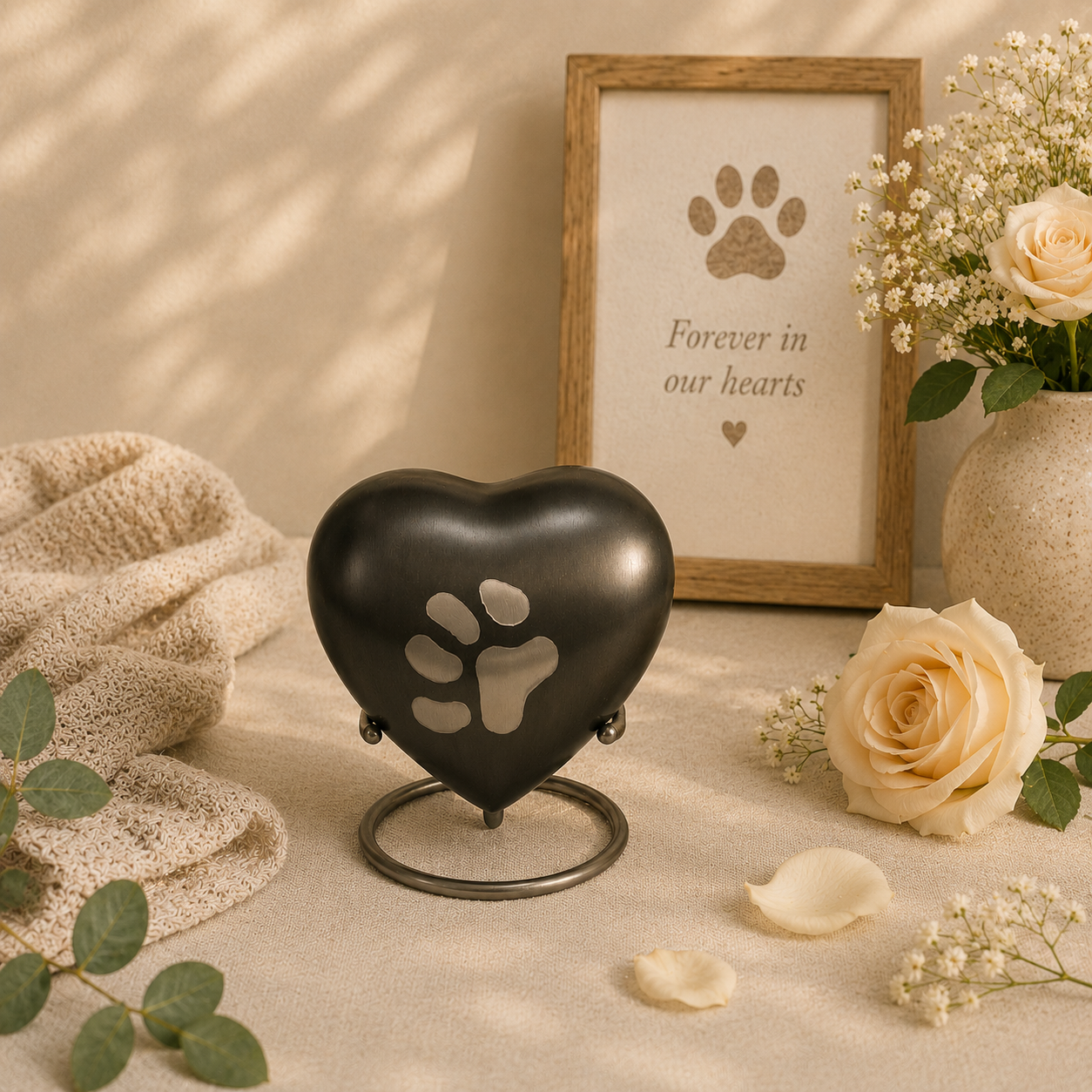 Single Paw Heart Contemporary Metal Urn
