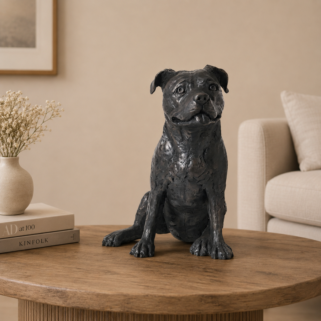 Staffordshire Bull Terrier Statue with Memory Capsule