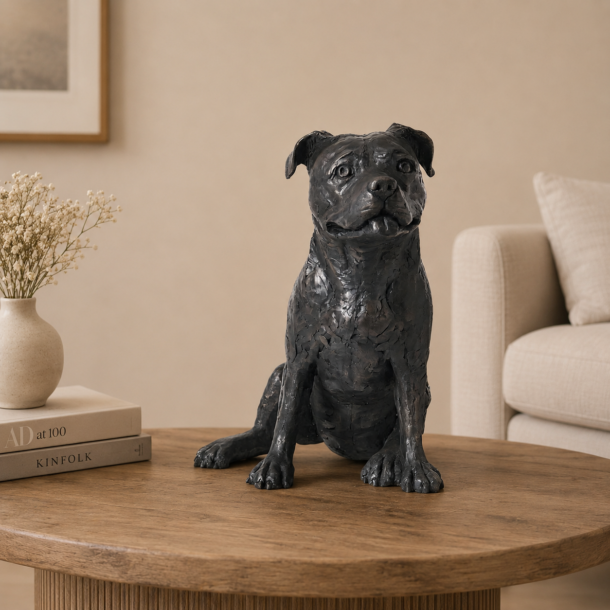 Staffordshire Bull Terrier Statue with Memory Capsule