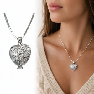 Angel Wings Heart With Paw Prints Pendant