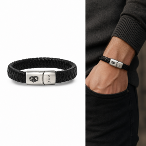 Braided Leather & Stainless Steel Bracelet Memorial Keepsake