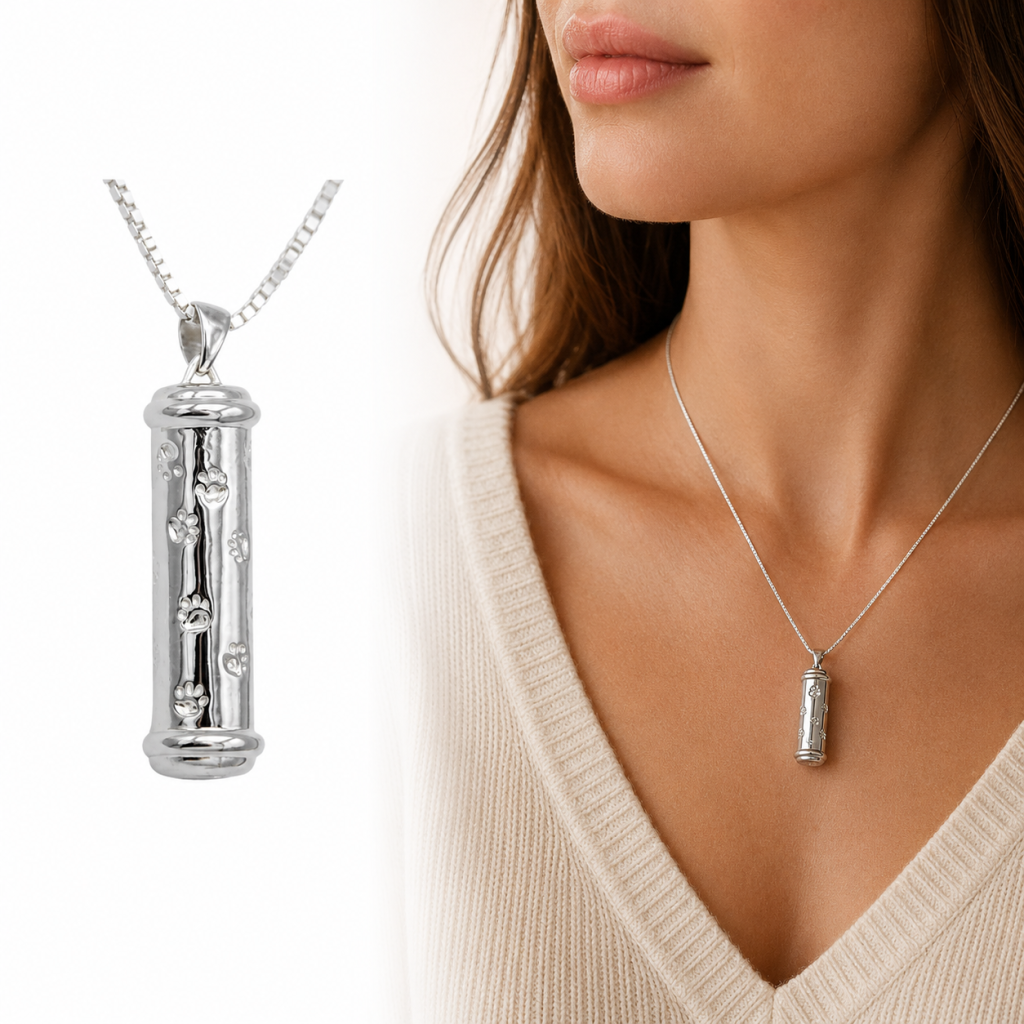 Cylinder With Paw Prints Pendant