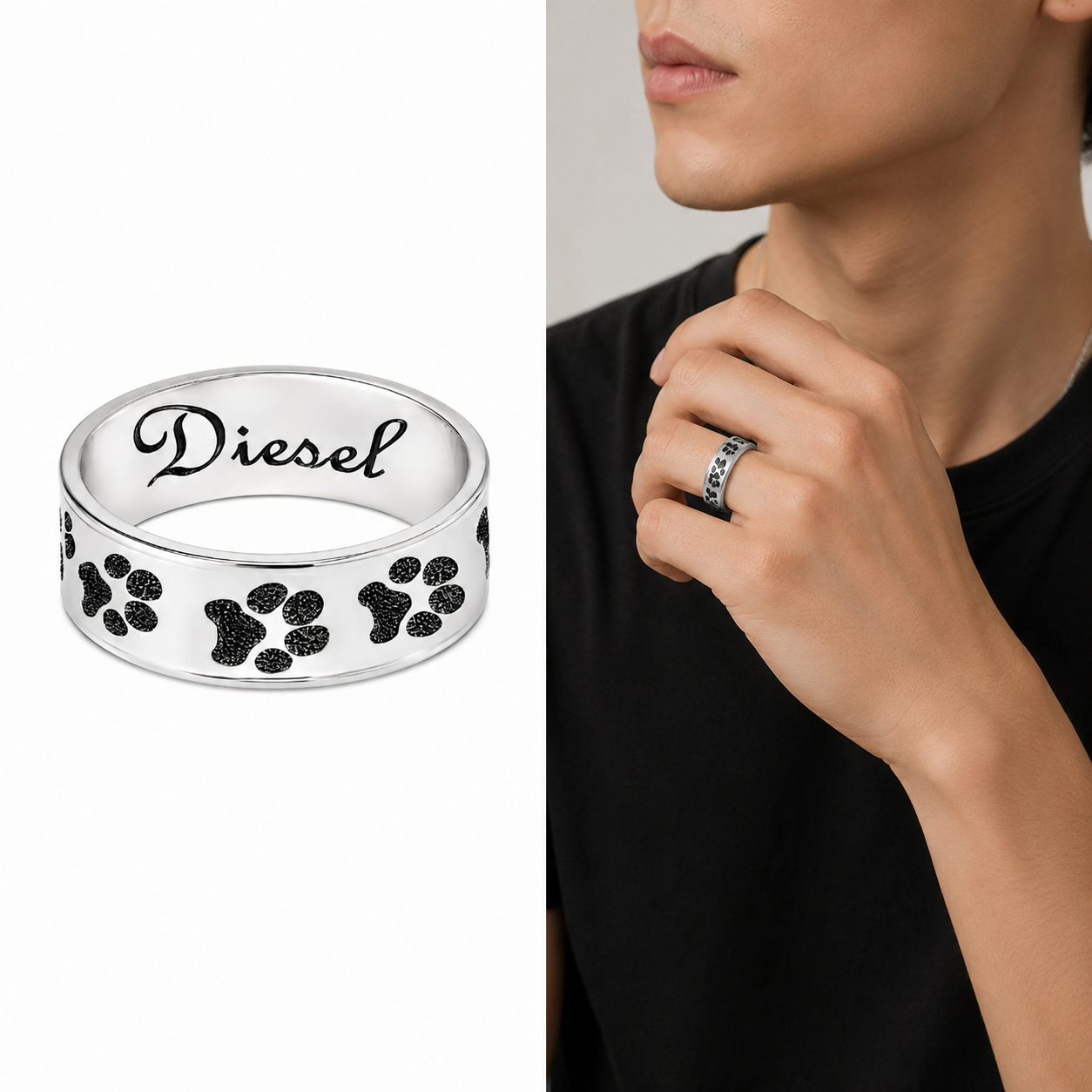 Paw Print Raised Rim Style Band Ring