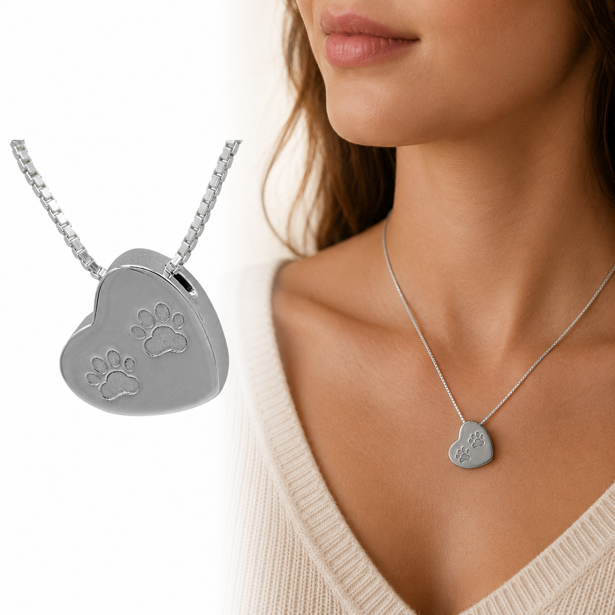 Sideways Heart With Paw Prints Pendant Necklace